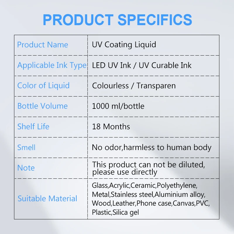 1000ML No Odor UV Coating Fluid UV Pretreatment Solution For Flatbed Printer For Glass Wood Metal Crystal Leather Ceramic PVC
