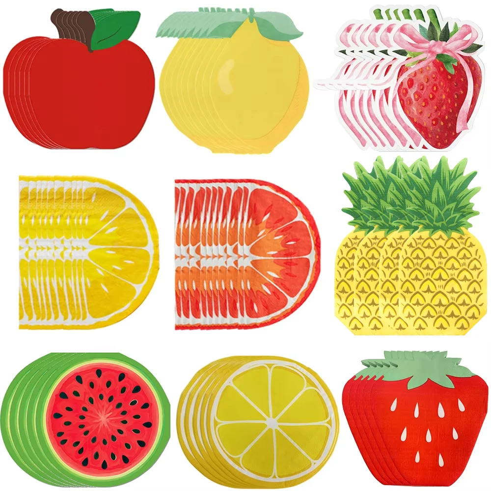Fruchtservietten Wassermelone Erdbeere Apfel Zitrone Orange Ananas Cocktailservietten Babyparty Sommerfrucht-Themenparty-Dekorationen