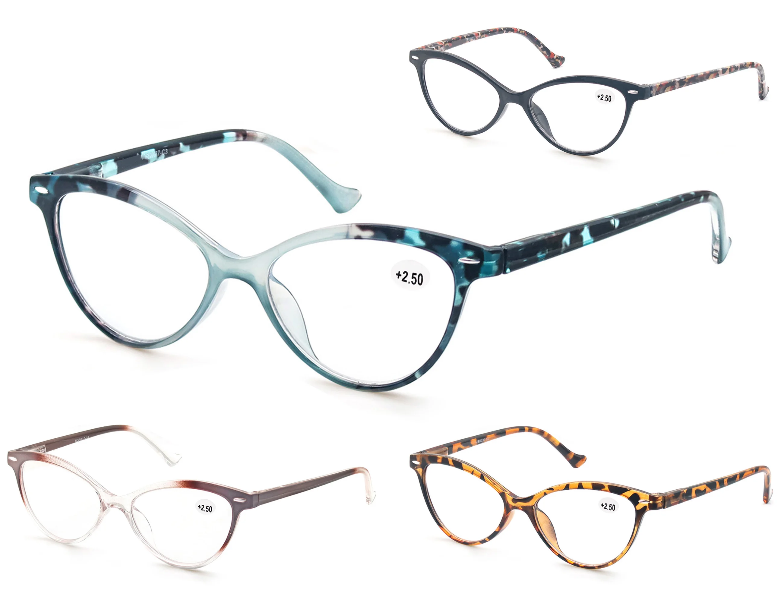 MODFANS Lady Cat Eye Reading Glasses Women Spring Hinge Lightweight Presbyopic Readers Eyeglasses with Diopter +0.5 to +4.0 3