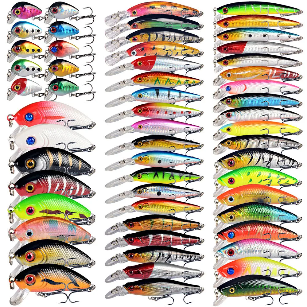 

ILURE 56PCS Fishing Lure Set Fishing Hard Bait Mini Minnow Floating Swing Crankbait Crazy Wobblers Artificial Bionic Crank Lures