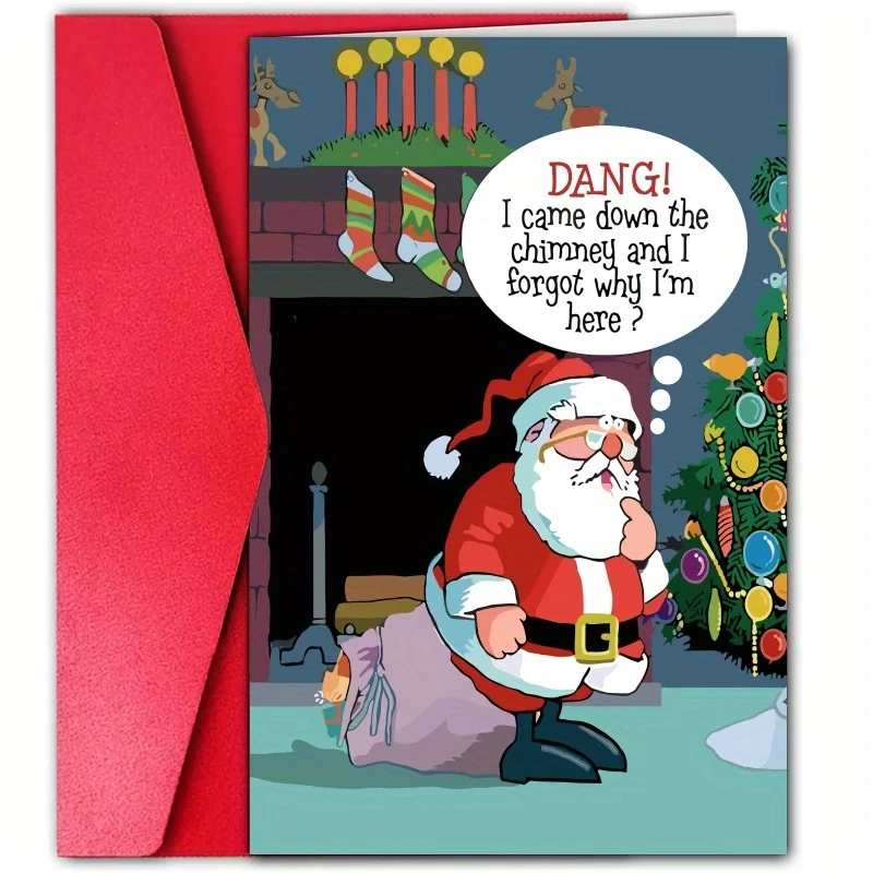 1pc, Christmas time card, Merry Christmas card, Christmas greetings card, funny cartoon card, funny Santa Claus, for friends.