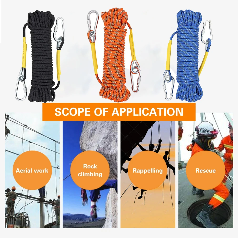 Tomshoo-10mm-Rock-Climbing-Rope-10M-20M-30M-Outdoor-Static-Rapelling ...