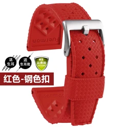 Blancpain Belt Five Oceans High-Quality Silicone Watch Band - 20mm Breathable Rubber Strap for 20mm (Red-silver)