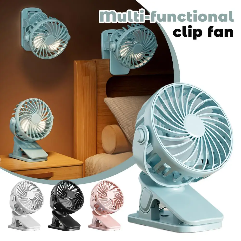 Portable Clip Fan with LED Light | USB Rechargeable Desk Fan Wall Mounted Dormitory Cooling Fan 2