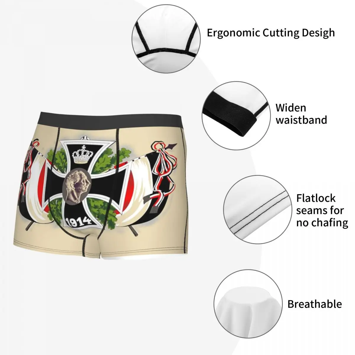Vintage German Empire Iron Cross Flag Underwear Breathbale Germany Flag Boxer Briefs Shorts Panties Soft Underpants For Male 5