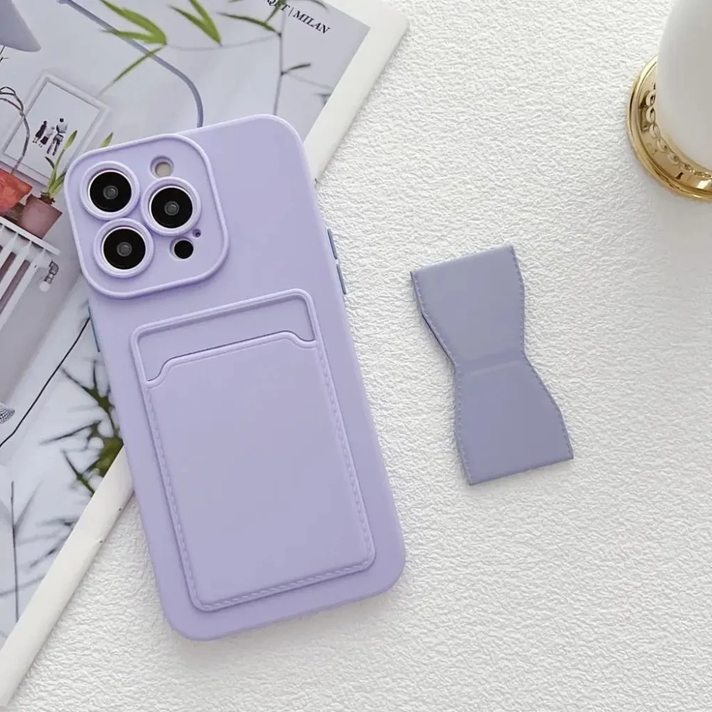 Solid Color Anti-Fingerprint Soft Phone Case with Card Holder