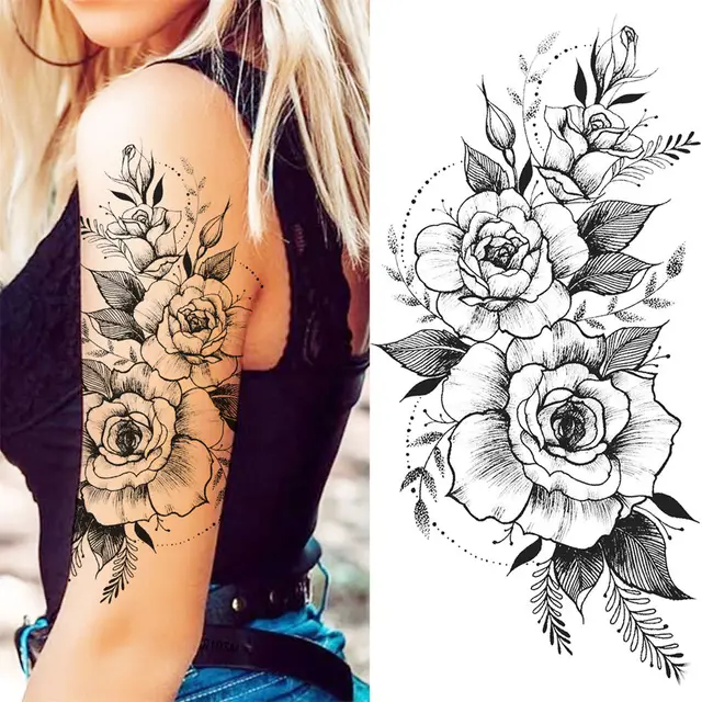23 Tatuaggi Temporanei Fiori Neri - Rose, Orchidee, Sexy, Per Donne, Braccia, Collo, 1-14 Giorni - Foto 7