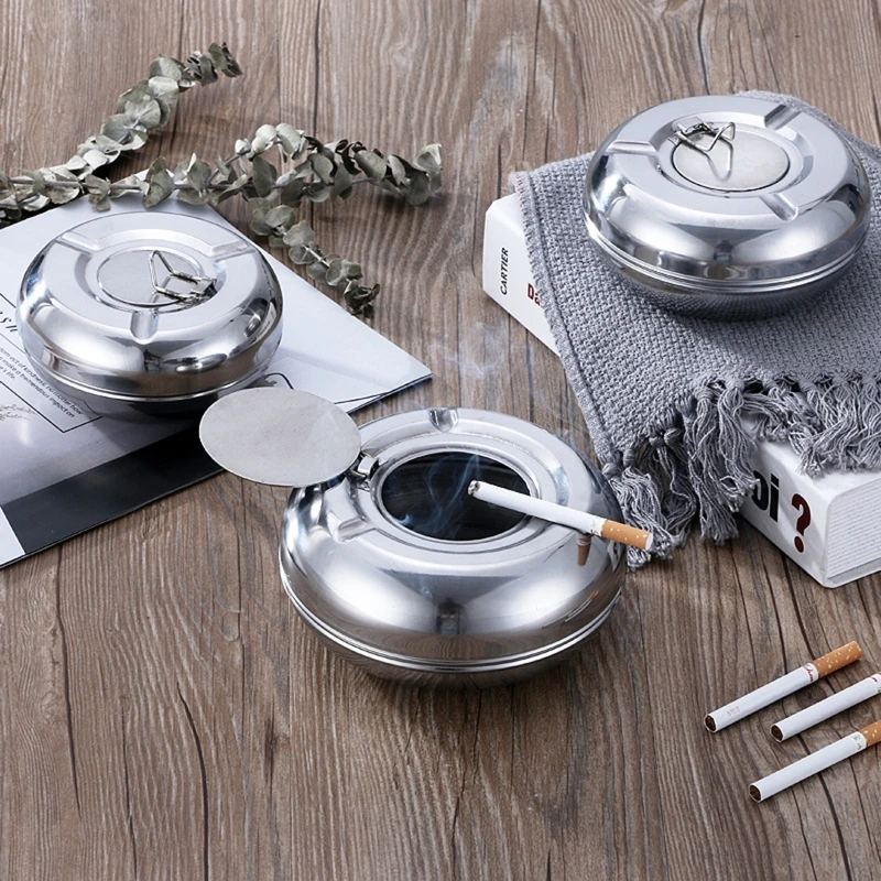 Stainless Steel Ashtray With Lid Detachable Outdoor Cigarettes Tray For Home Bedroom Office