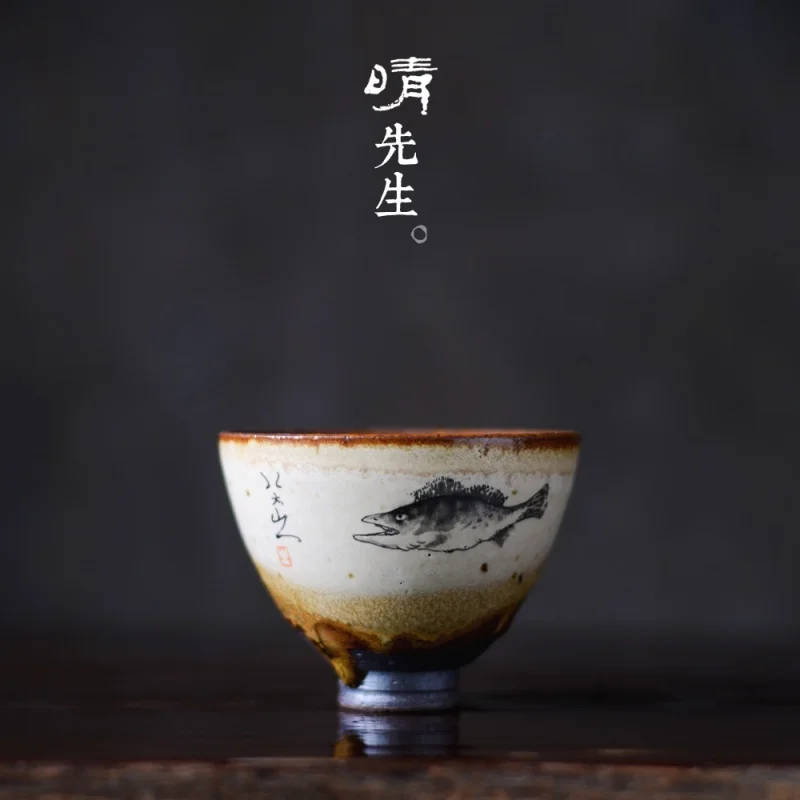 

Mr. Qing Hand-Painted Kung Fu Tea Cup Jingdezhen Tea Cup Master Cup Gracked Glaze Supportable Stoneware Flambe Tea Cup Tea Cup