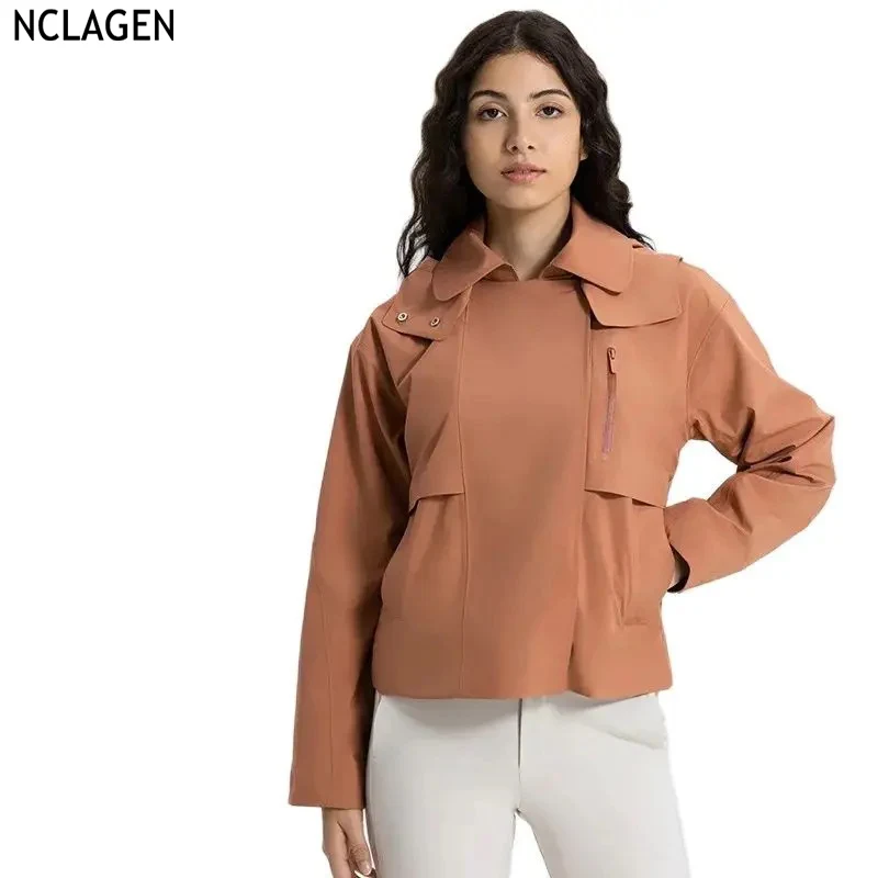 

NCLAGEN Detachable Hood Short Windbreaker Women's Windproof Waterproof Breathable Zipper Sports Jacket Running Fitness Top