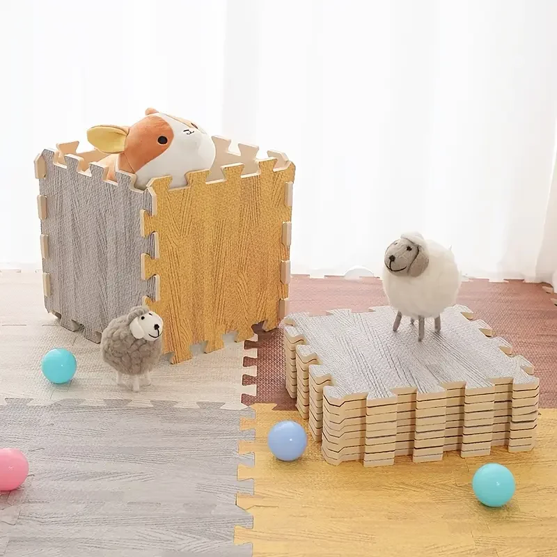 4-12 Wood Grain Floor Tile Foam Mat Interlocking Puzzle Floor Carpet EVA Non Slip Anti Fall Carpet Children's Play Mats