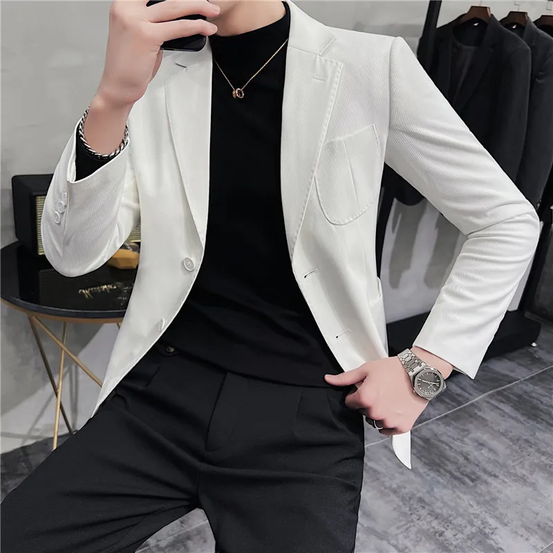 Black/White/Apricot Quality Dark Stripes Suits For Men Clothing 2022
