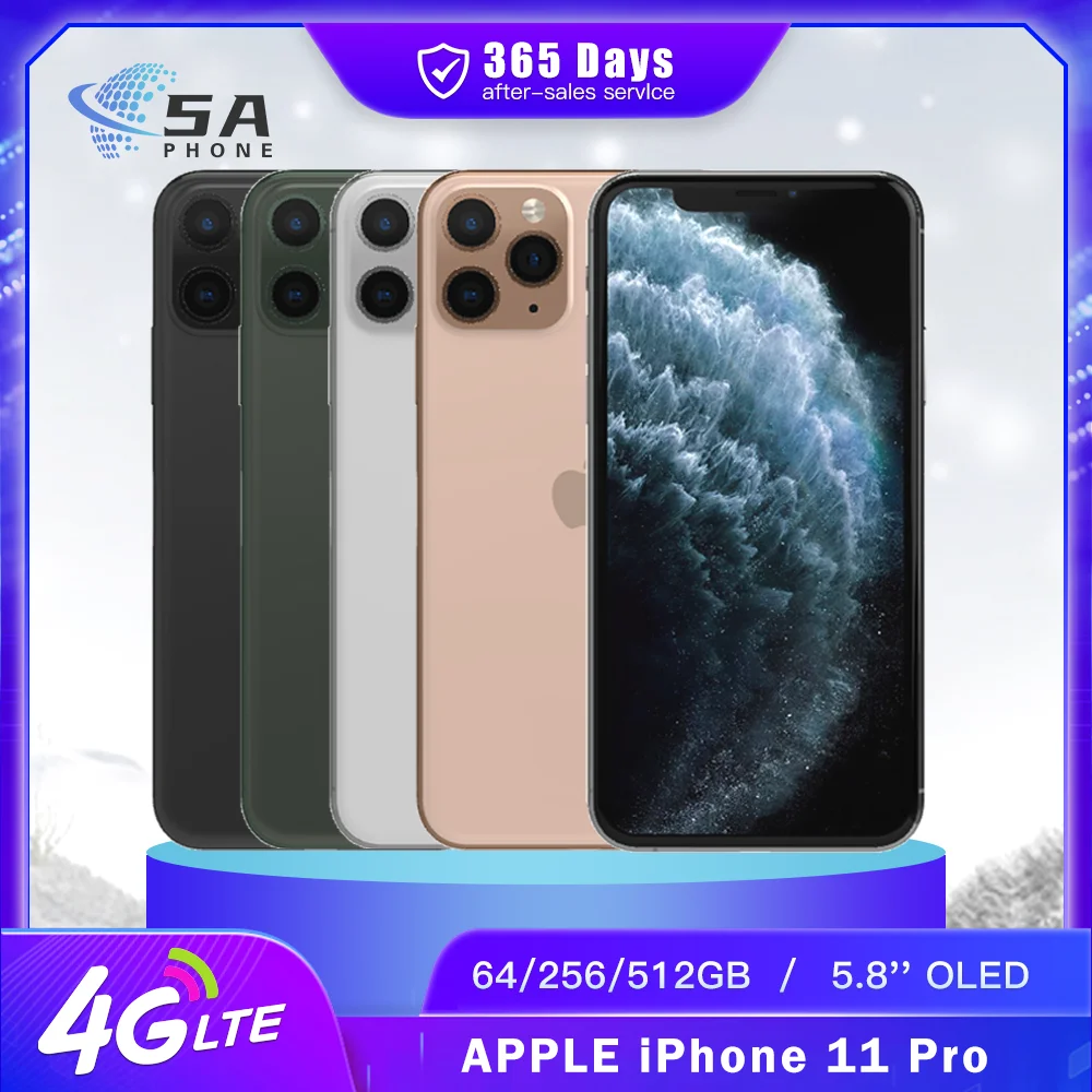 Original Apple iPhone 11 Pro 4G LTE Mobile Phone NFC 64/256/512GB Face ID 5.8" 12MP 4K@60fps A13 Bionic Hexa-Core IOS SmartPhone