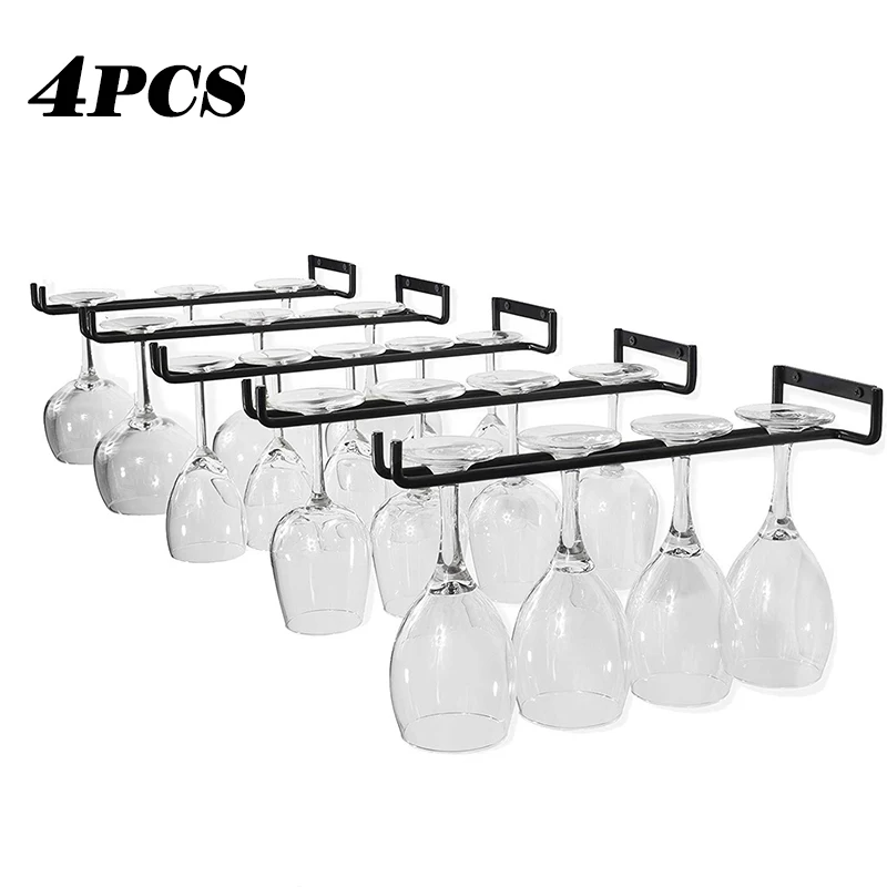 Home Wall Mounted Wine Glass Rack Bar Hanging Storage Holder 4pcs/set