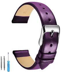 Premium Soft Leather Watch Band - Thin, Smooth, and Comfortable Strap Bracelet - 22mm (Purple - S)