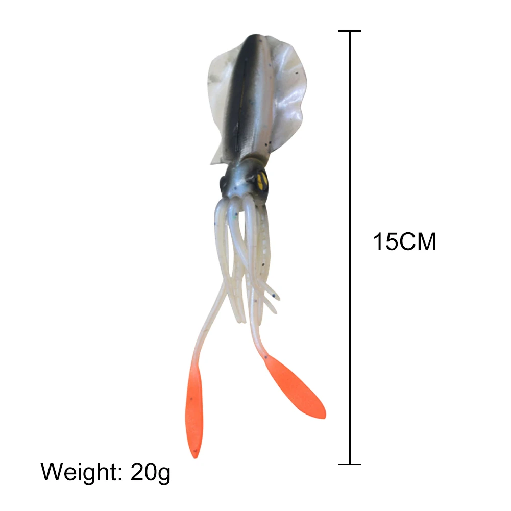 60g/15cm Silicone Soft Rubber Luminous UV Squid Jig Fishing Lures Deep Sea