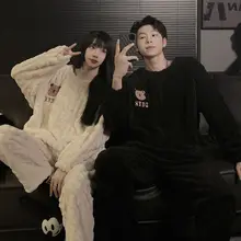 Autumn and Winter Warm Pajamas Women's New Thickened Couple Suit High-grade Men's Pajamas Nightgown Sleepwear Women Sleep Tops