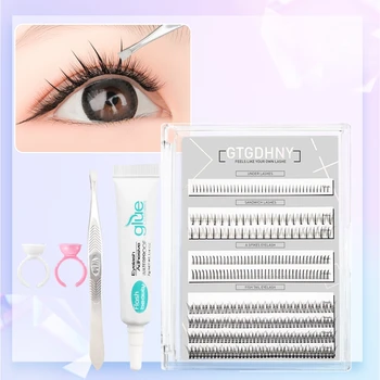 DIY A M 모양 스파이크 클러스터 속눈썹 피쉬 테일, 열 접착 속눈썹 연장, 프리메이드 팬, 한국 러시아 셀프 접목 세트, 9 줄