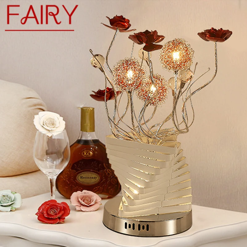

FAIRY Nordic Modern Flowers Table Lamp Fashionable Art Iiving Room Bedroom Wedding LED Aluminum Wire Desk Light