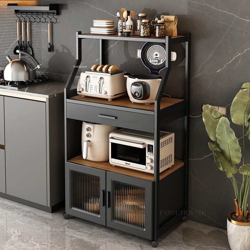 Modern Metal Kitchen Cabinets Kitchen Furniture Floor Multi-layer Living Room Storage Cabinets Microwave Shelf Storage Sideboard