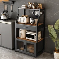 Modern Metal Kitchen Cabinets Kitchen Furniture Floor Multi-layer Living Room Storage Cabinets Microwave Shelf Storage Sideboard 2