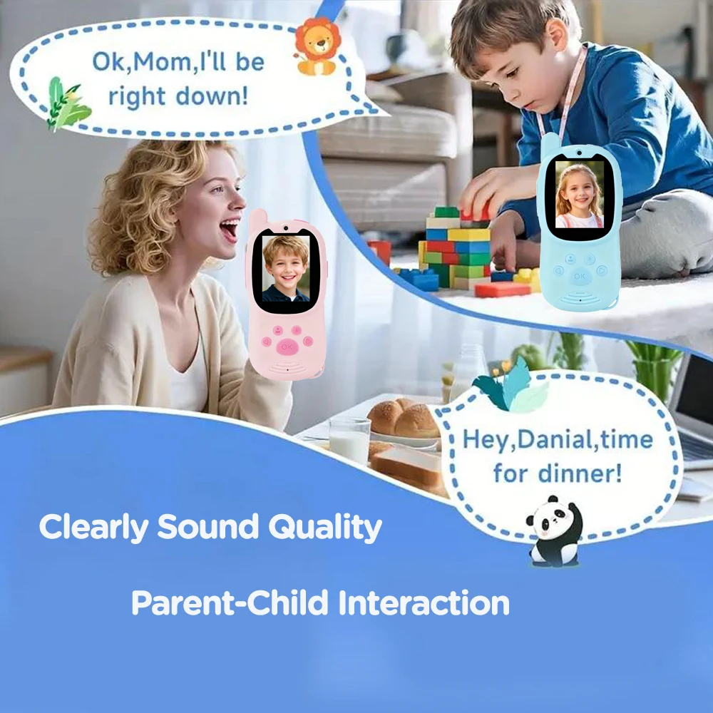 2pcs Rechargeable Video Walkie Talkies Kids Handheld Intercom Built-in Camera Video Indoor outdoor Family Games Camping Hiking