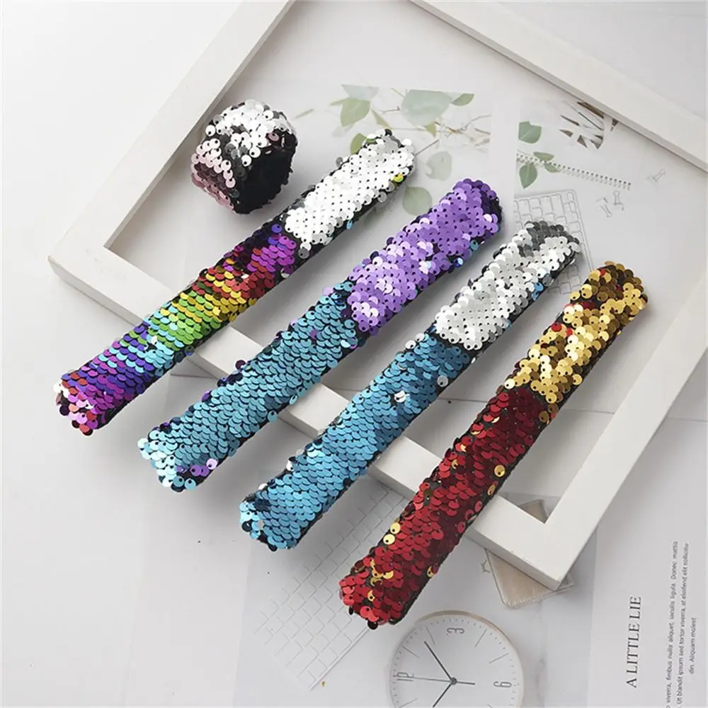 

Little Mermaid Glitter Slap Wristband Reversible Paillette Mermaid Sequin Wristband Mermaid Theme Colorful Clap Circle Toys