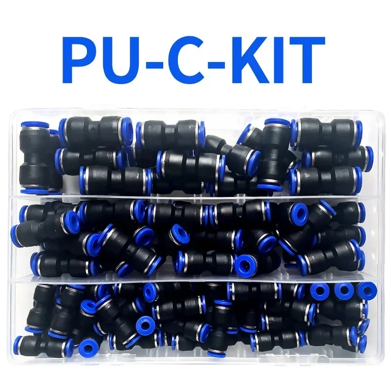 60PCS/Box Set Air Straight Pneumatic Fittings PU Water Pipes Quick Release Connector PU-4-6-8-10mm Plastic Hose Couplings