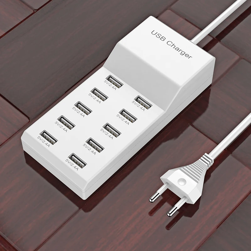 Hub ad alta velocità a 10 porte da 5 V, multipresa CA, adattatore di alimentazione USB portatile per casa, ufficio, viaggi, caricabatterie da parete con spina europea._voghion.com