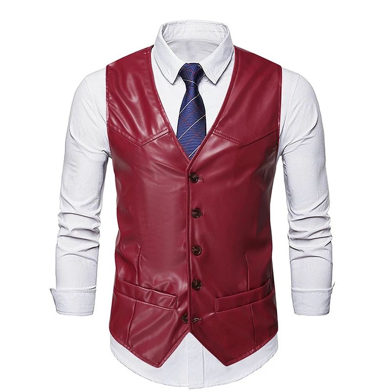 Men Vest European American Fashion Retro Round Neck Sleeveless British Style Vintage