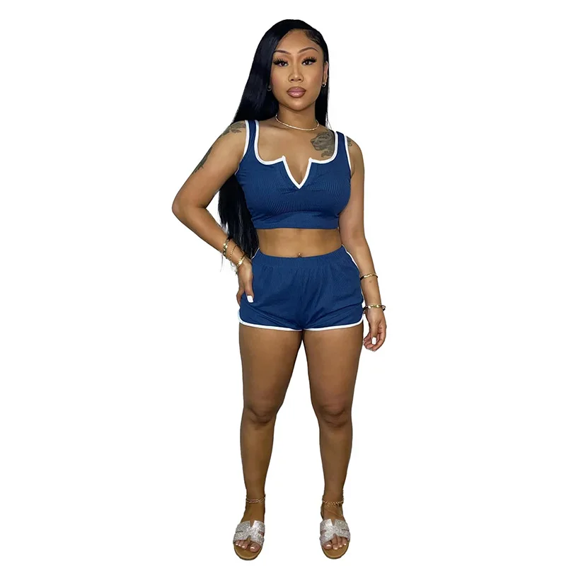 two piece skirt set 2022 Summer Sleeveless V-neck Tank Top and Sportswear Casual Shorts Sexy 2-piece Set Outfits Women Fashion Streetwear Tracksuit midi skirt co ord