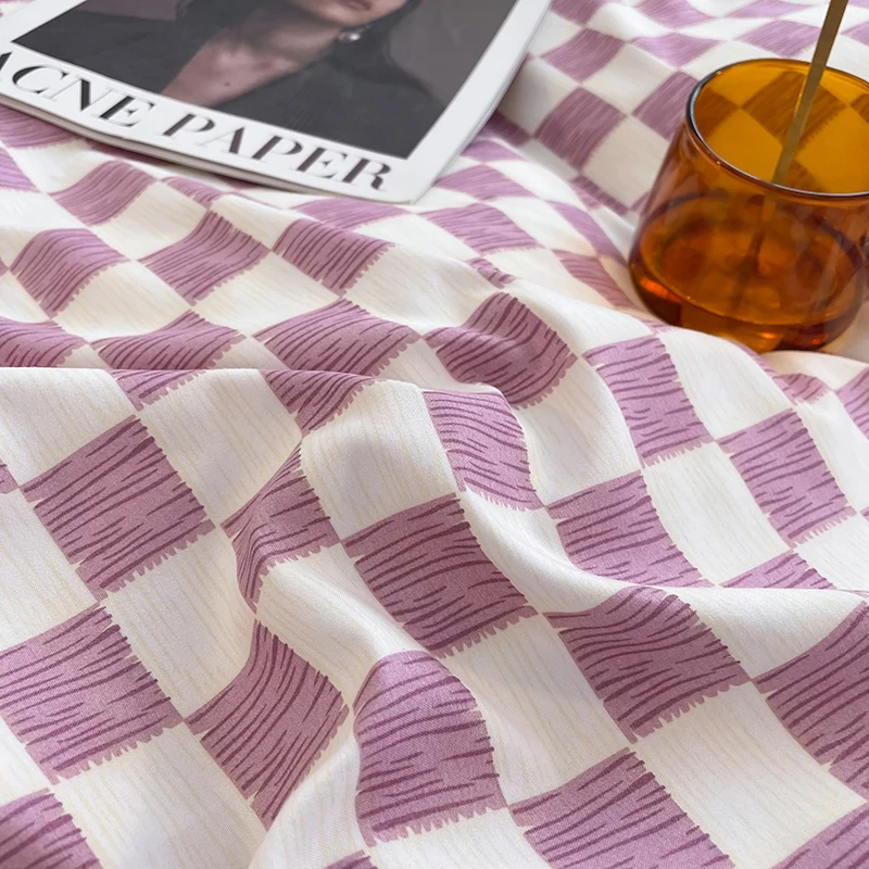 Plaid Pattern Pure Cotton Bedding Set Duvet Cover Pillowcase Flat/Fitted Bed Sheet Set Comforter Cover Bed Linens Set Queen King 4