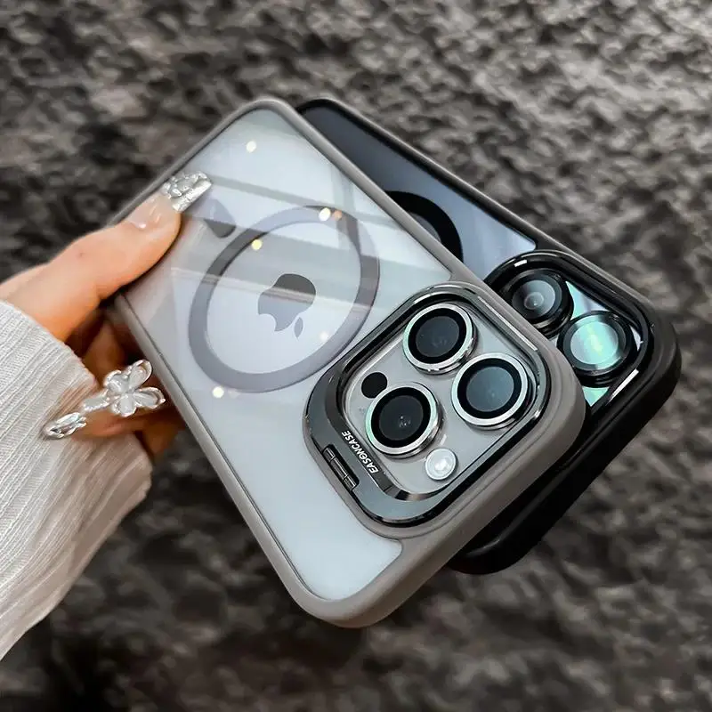 Luxuriöse Magsafe-kompatible Magnetische Stoßfeste Hülle für iPhone 16 15 13 12 11 ProMax 14 Plus mit Standfunktion und Glaslinsenschutz – Detail 7