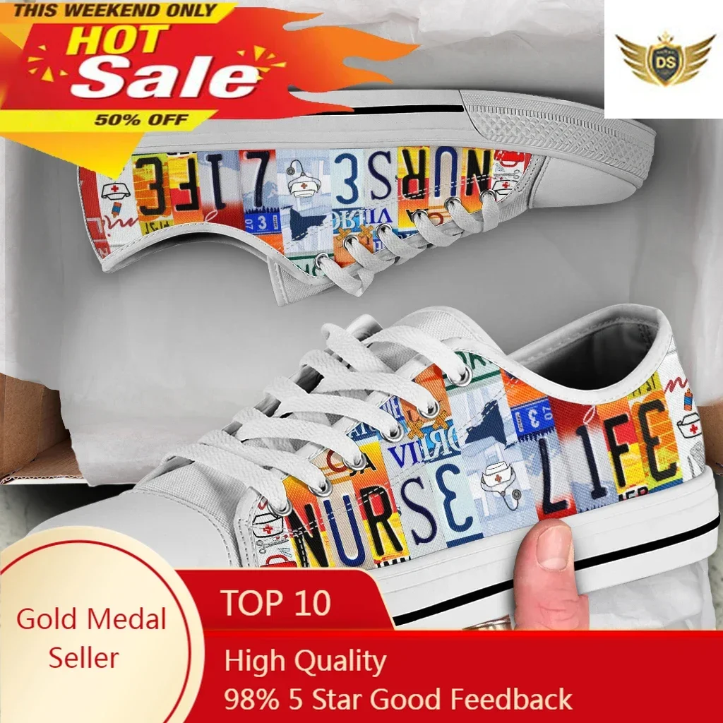 License Plate Nurse Life Shoes Female Autumn Low Top Canvas Shoes For Women Flats Shoes Breathable Comfortable