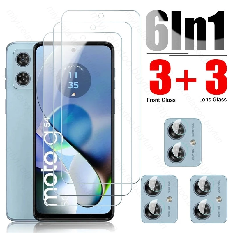 

6 In 1 Tempered Glass Screen Protectors For Motorola Moto G54 5G Camera Glass MotoG54 Moto Rola G54 G 54 54G 2023 XT2343-1 6.5"
