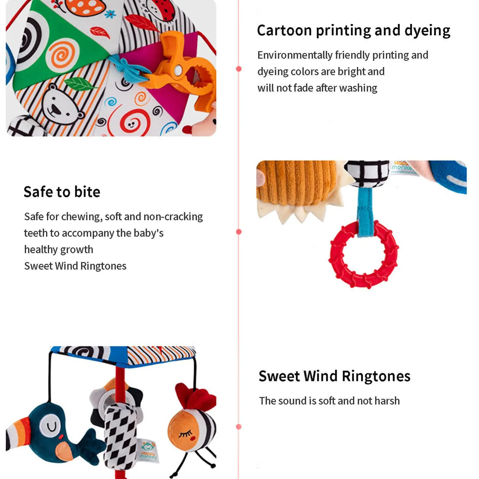 Baby Color Plush Umbrella Wind Chime Baby Bed Bell Visual Inspiration Baby stroller pendant Wind Chime Comfort Toy