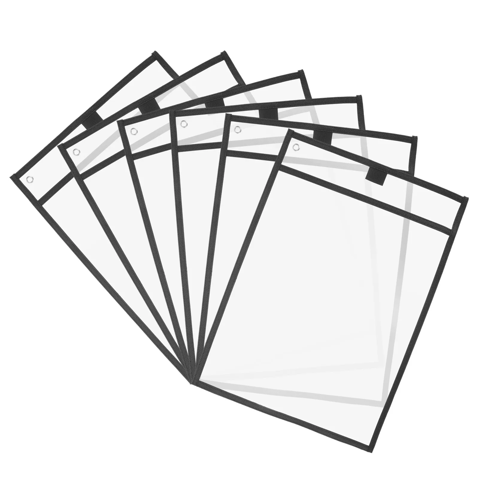 6Pcs 투명 PVC 드라이 지우기 포켓 교실 사무실 학교 용품을 위한 대형 재사용 가능한 슬리브 마커 홀더