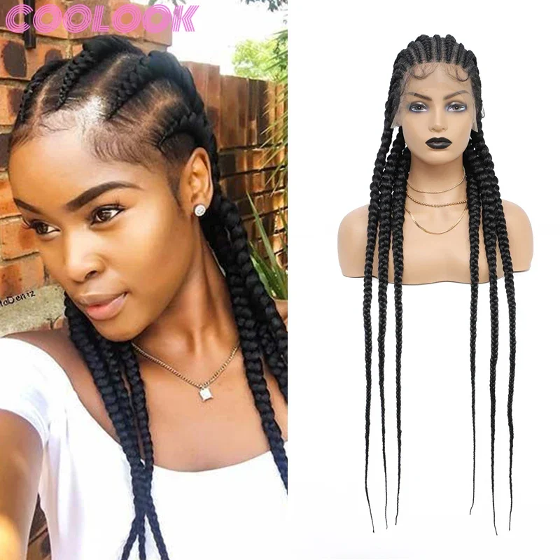 

36Inch Braided Box Wigs Full Lace for Women Long Knotless Black Box Braid Lace Front Wig Synthetic Lace Frontal Wig for Braiding