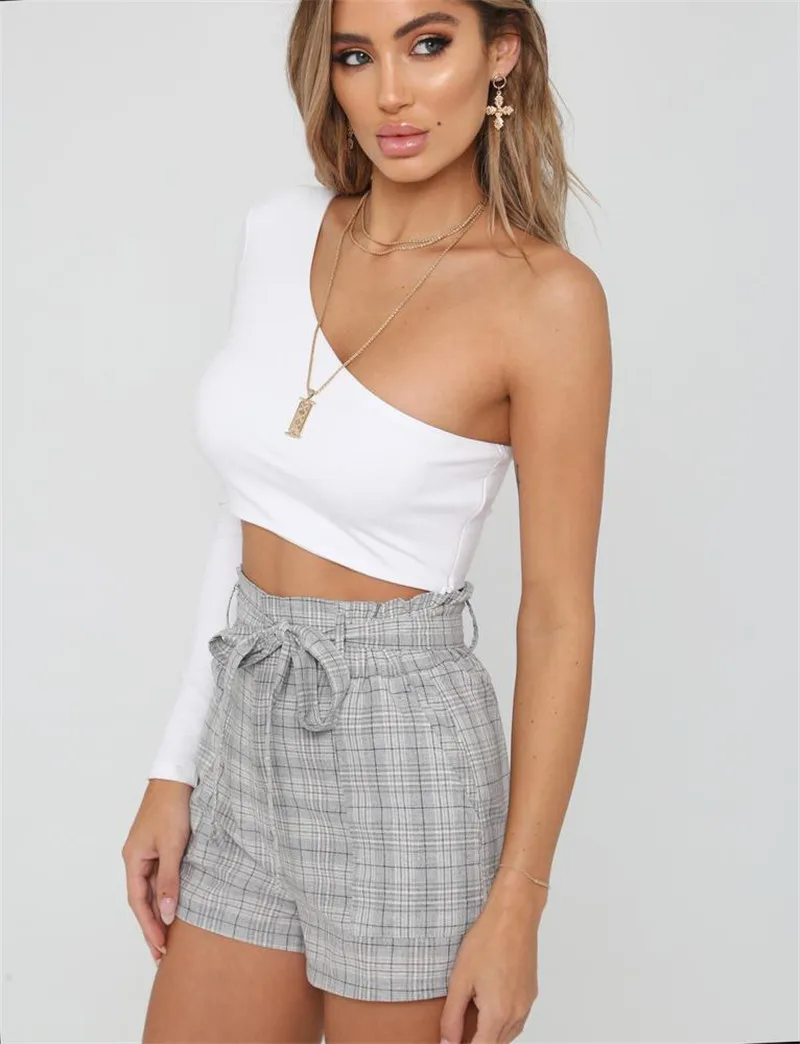 Y2K New European and American Solid Color Diagonal Neck Single Long sleeved Top Trendy Popular