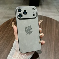 Luxury Sheepskin Leather Phone Case with Maple Leaf Design - iPhone 15 Plus (Qhui)
