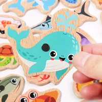 Montessori Wooden Fishing Toys For Children Magnetic Marine Life Cognition Fish Games Parent-Child Interactive Educational Toy 4