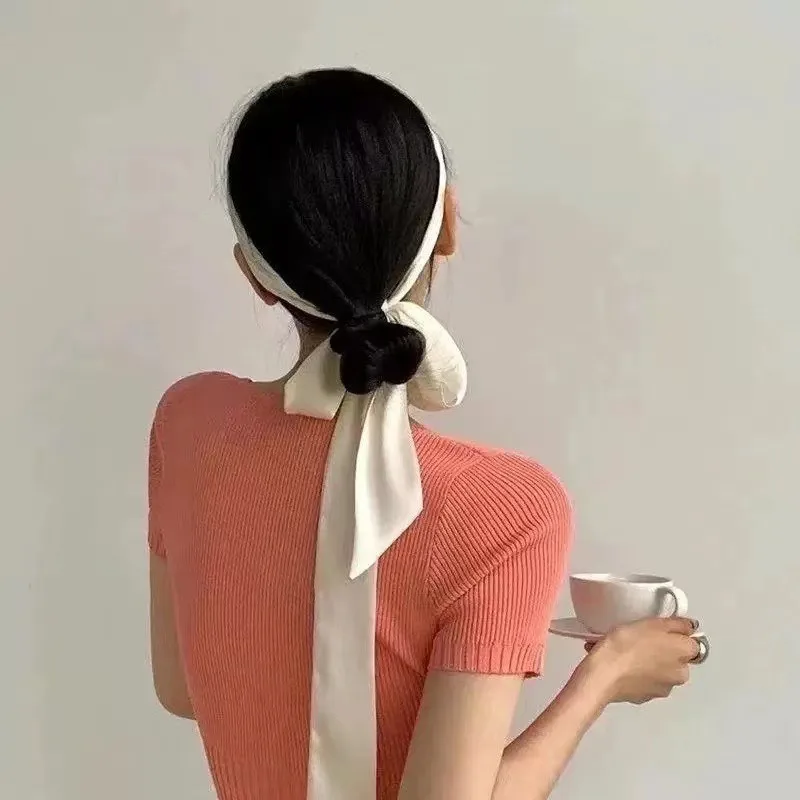 Korean Style 190*5cm Women Plain Chiffon Silk Scarf Solid Color Long Hairband Versatile Decorative Streamer Bag Tie Satin Ribbon