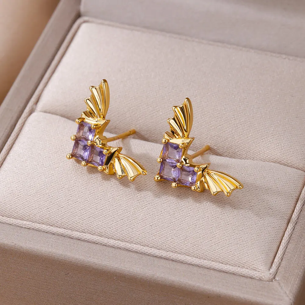 Zircon Earrings For Women Gold Color Stainless Steel Earring Aesthetic