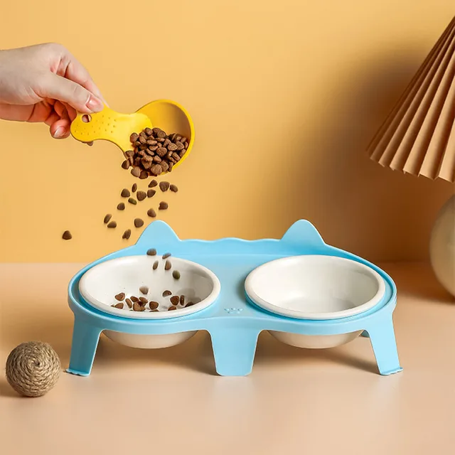 Ceramic Cat Bowl Double Bowl - Elevated Slanted Pet Food Water Bowls, High-Quality Kitten Feeding Drinking Bowls, Pet Supplies 4