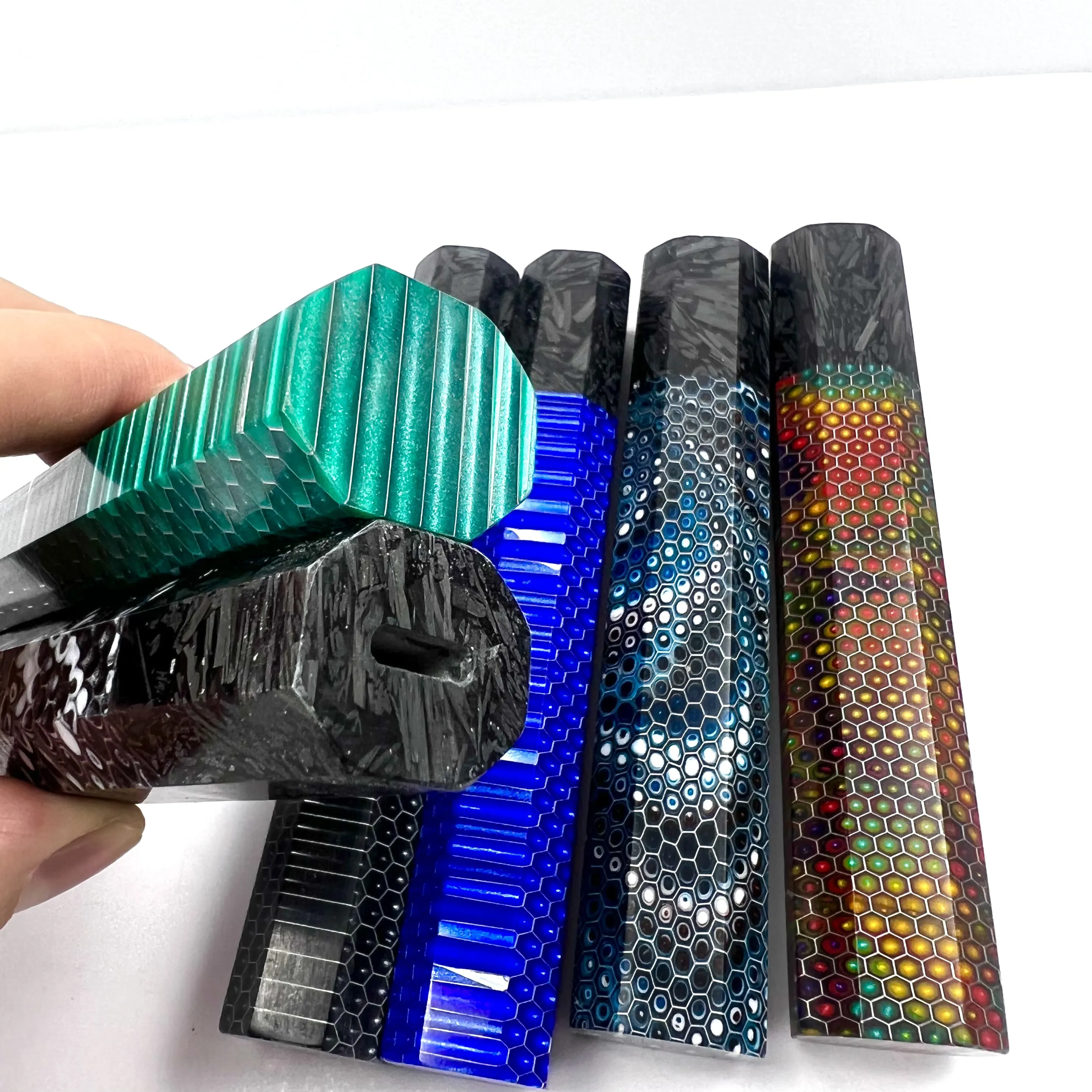 1pc Carbon Fiber + C-Tek Resin Octagonal Knife Handle for DIY Semi-finished Damascus Knife Handle Material Kitchen Knife Handle