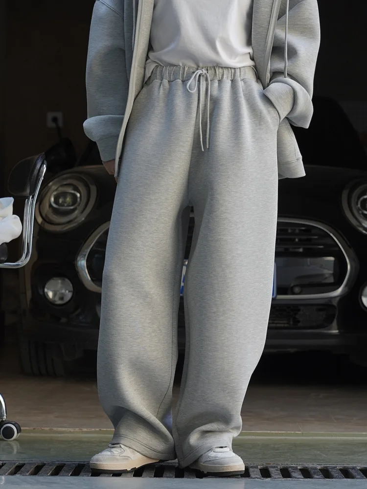 [LANMREM] Drawstring Design Casual Pants For Women Elastic High Waist Straight Wide Leg Trousers Loose 2024 Spring New 26D5861