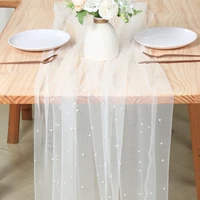 White Pearl Gauze Table Runner Wedding Dinning Decoration Bridal Veil Wedding Arch Drapery Anti-wrinkle Party Dessert Tablecloth 1