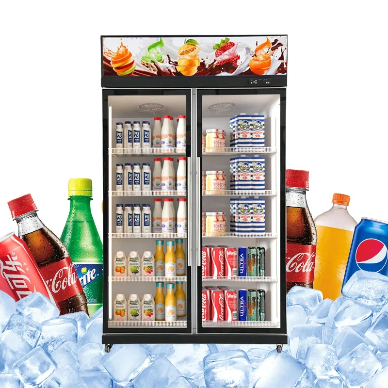 Commercial Glass Door Freezer Dual Temperature Cooler Shelf Display Fridge Refrigeration Beverage Refrigerator For Juice