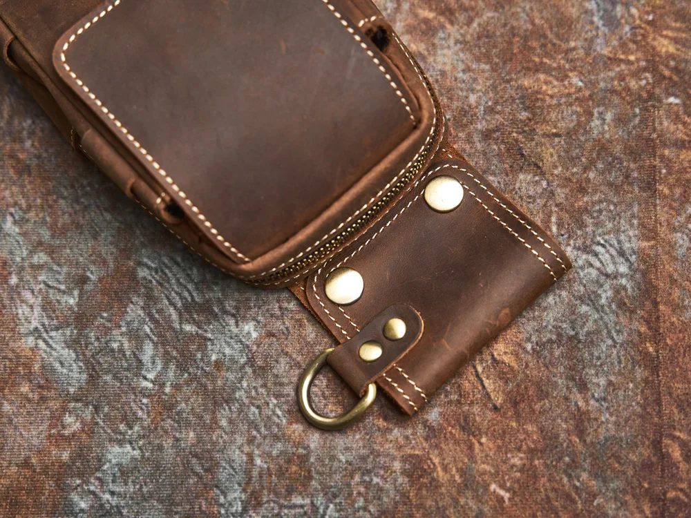 NASVA Herren-Hüfttasche aus echtem Leder, multifunktionale Handytasche, tragbare Gürteltasche mit Schlüssel zum Aufhängen, Schnalle – Detail 19