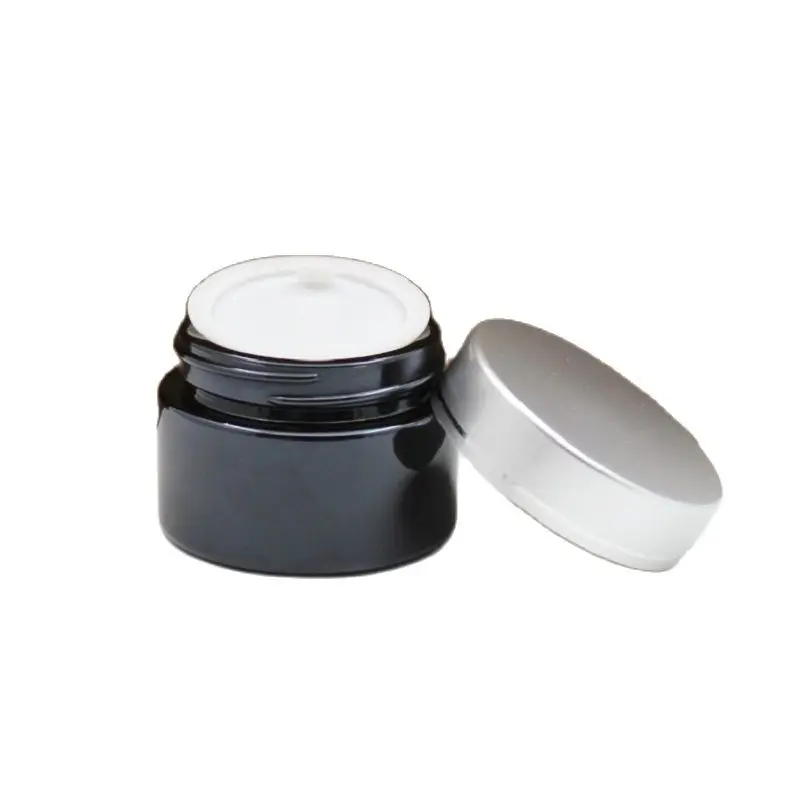 

Cosmetic Container Glass Empty Black Jar Matte Silver Lid 20G 30G 50G Refillable Packaging Bottles Cream Pots 15Pcs